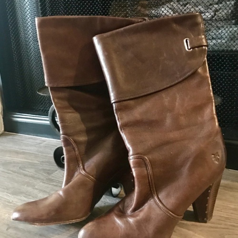 Beautiful Frye Brown Mid Calf Leather Boots! Vintage, Boho Chic! Sz 9.5